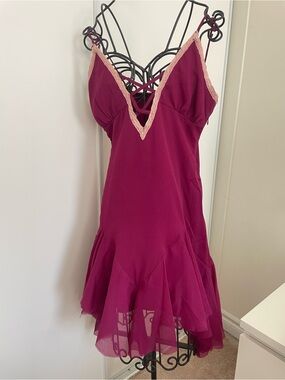 NWT Nasty Gal Crinkle Chiffon Lace Criss Cross Godet Hem Dress size 4